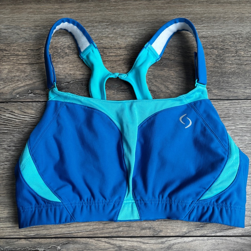 Moving Comfort Endurance Racer High Impact Sports Bra Blue Sz 30D